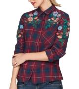 AjC Hemd-Bluse herbstliche Damen Karo-Bluse mit Blumenstickerei Große ...