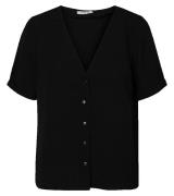 pieces V-Neck Bluse elegantes Damen Sommer-Shirt Schwarz