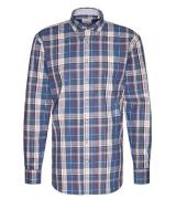 bugatti Button-Down-Hemd stylisch kariertes Herren Langarm-Hemd Blau