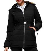 ALPENBLITZ Kapuzen-Jacke wattierte Damen Winter-Jacke mit Gürtel 69481...