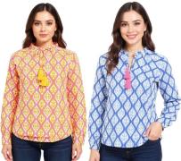 ZWILLINGSHERZ Damen Baumwoll-Bluse Sommer-Bluse mit ovalen Ranken-Must...