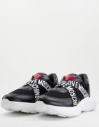 Love Moschino – Lauf-Sneaker in Schwarz mit Logoband